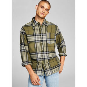 And Now This Men Flannel Plaid Button-Down Shirt Green Plaid Size XXL